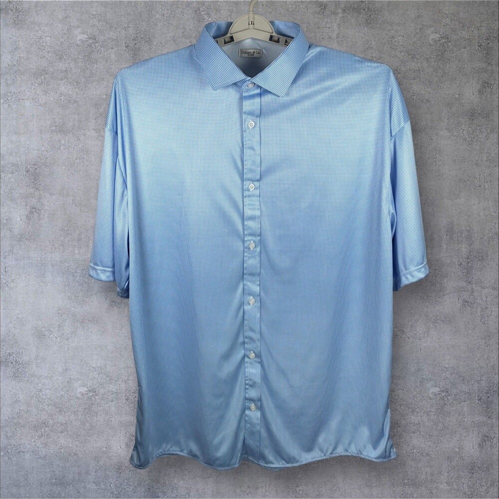 Collars & Co Polo Shirt Mens 3XL Blue Houndstooth Button Up Dress Collar NEW